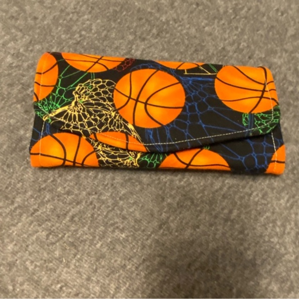 Basketball Wallet Orange Black Size 8x4 Snaps Zips Card Holder No Strap